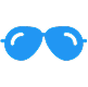 Blue sunglasses icon on black background.